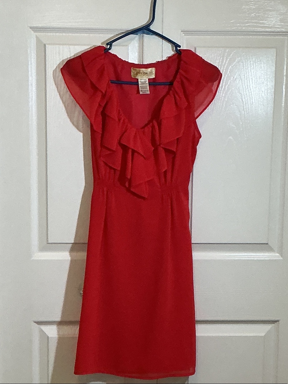 Francesca's Collections Red Ruffle-Front Mini Dress